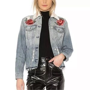 Rails Ramsey fur denim embroidered jacket medium